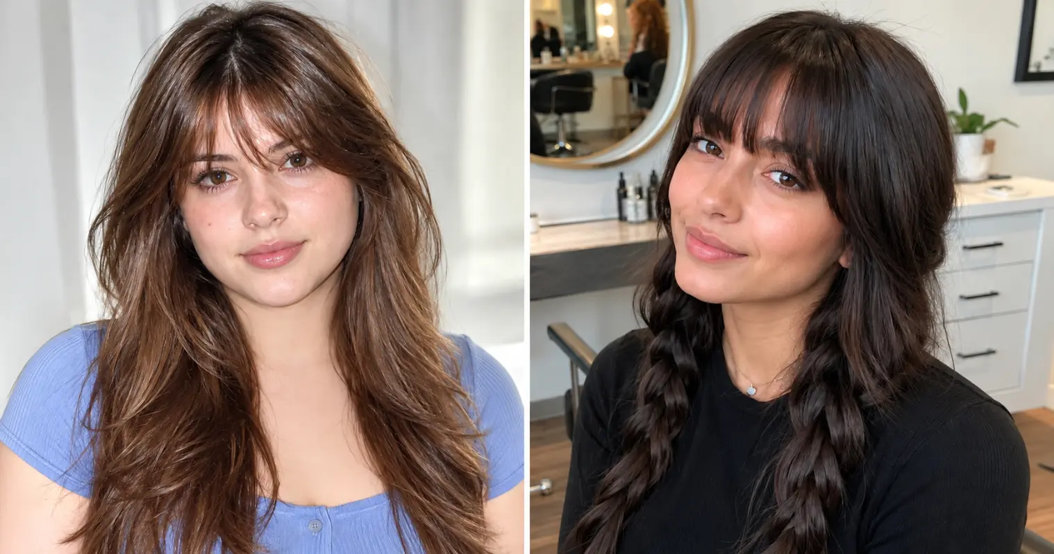 Birkin bangs long hair styles with soft wispy fringe and flowing long layers