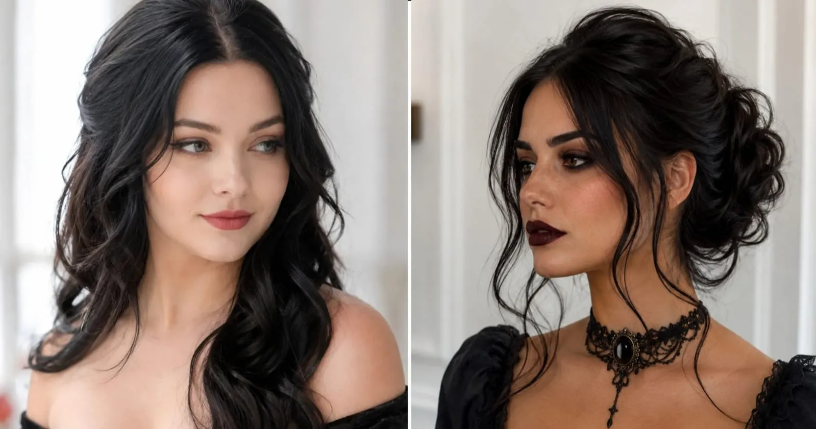 Vampire hairstyles with sleek black waves, braids and gothic updos for Halloween 2026