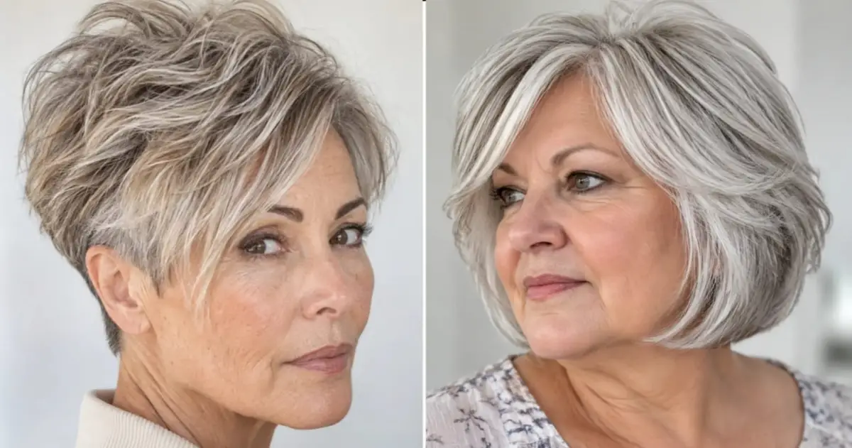 Woman over 60 with a modern short layered haircut
