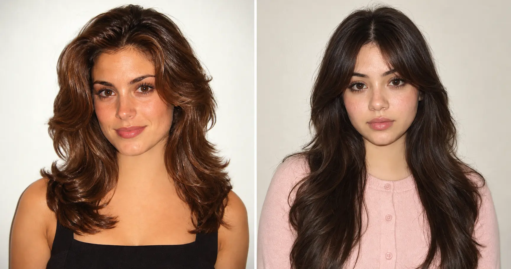 Long layered haircut for thick hair with soft face-framing layers, full ends and natural movement